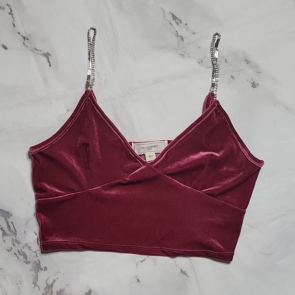 Tops - 4/$20 No Comment Pink Velvet Bling Crop Top